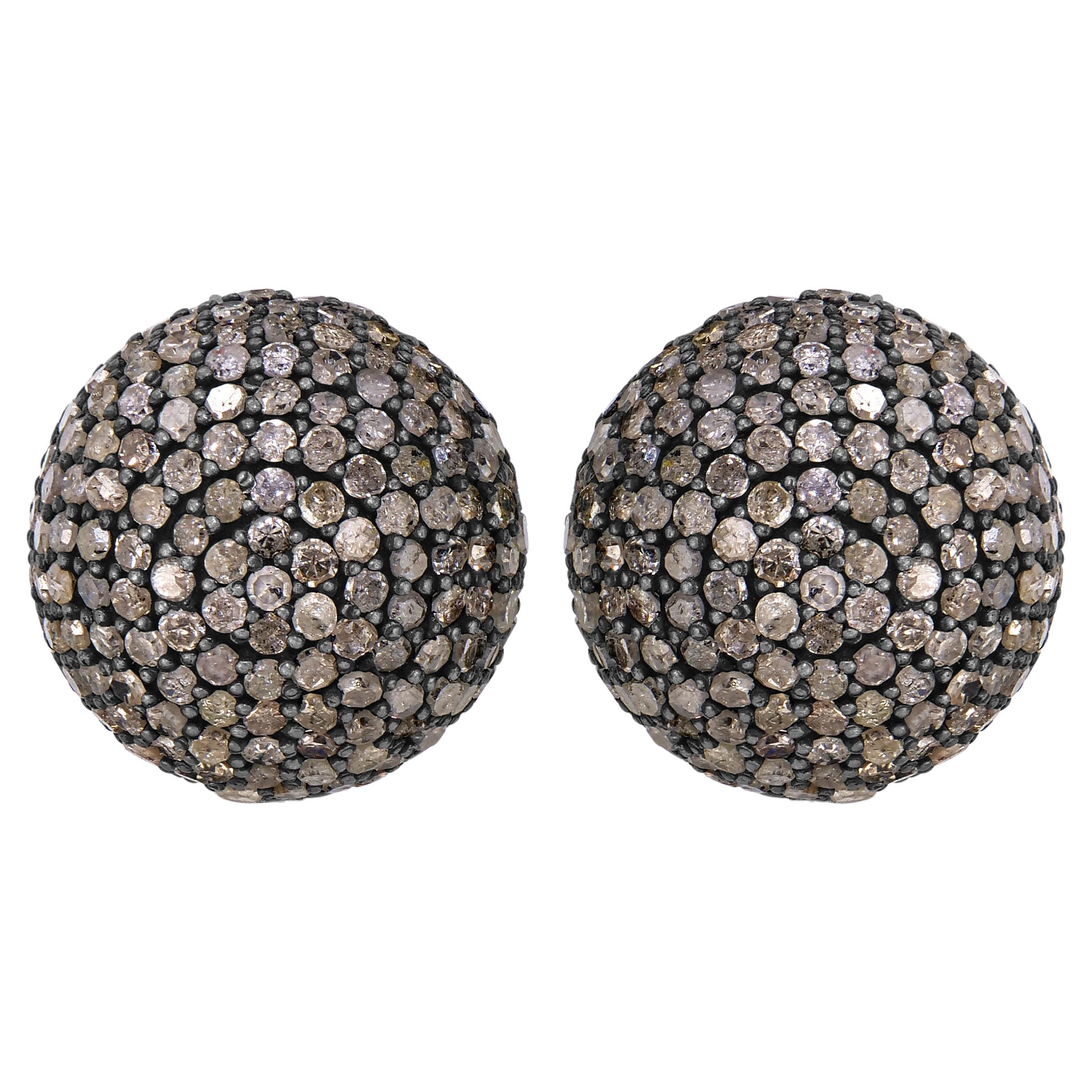Victorian 9.48 Cttw. Diamond Double Globe Stud Earrings  For Sale