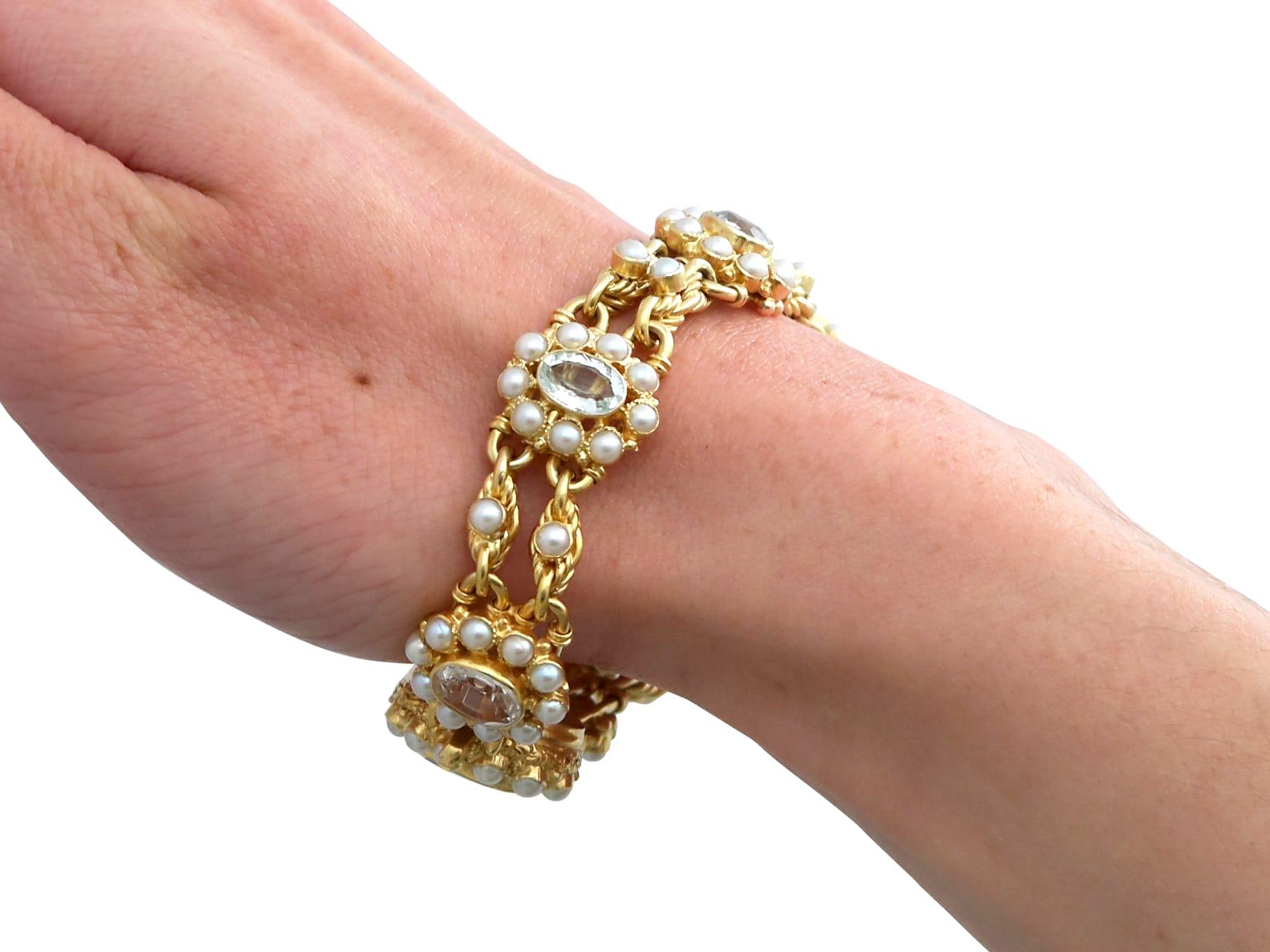 Victorian 9.50 Carat Rock Crystal and Natural Pearl 18K Yellow Gold Bracelet For Sale 7