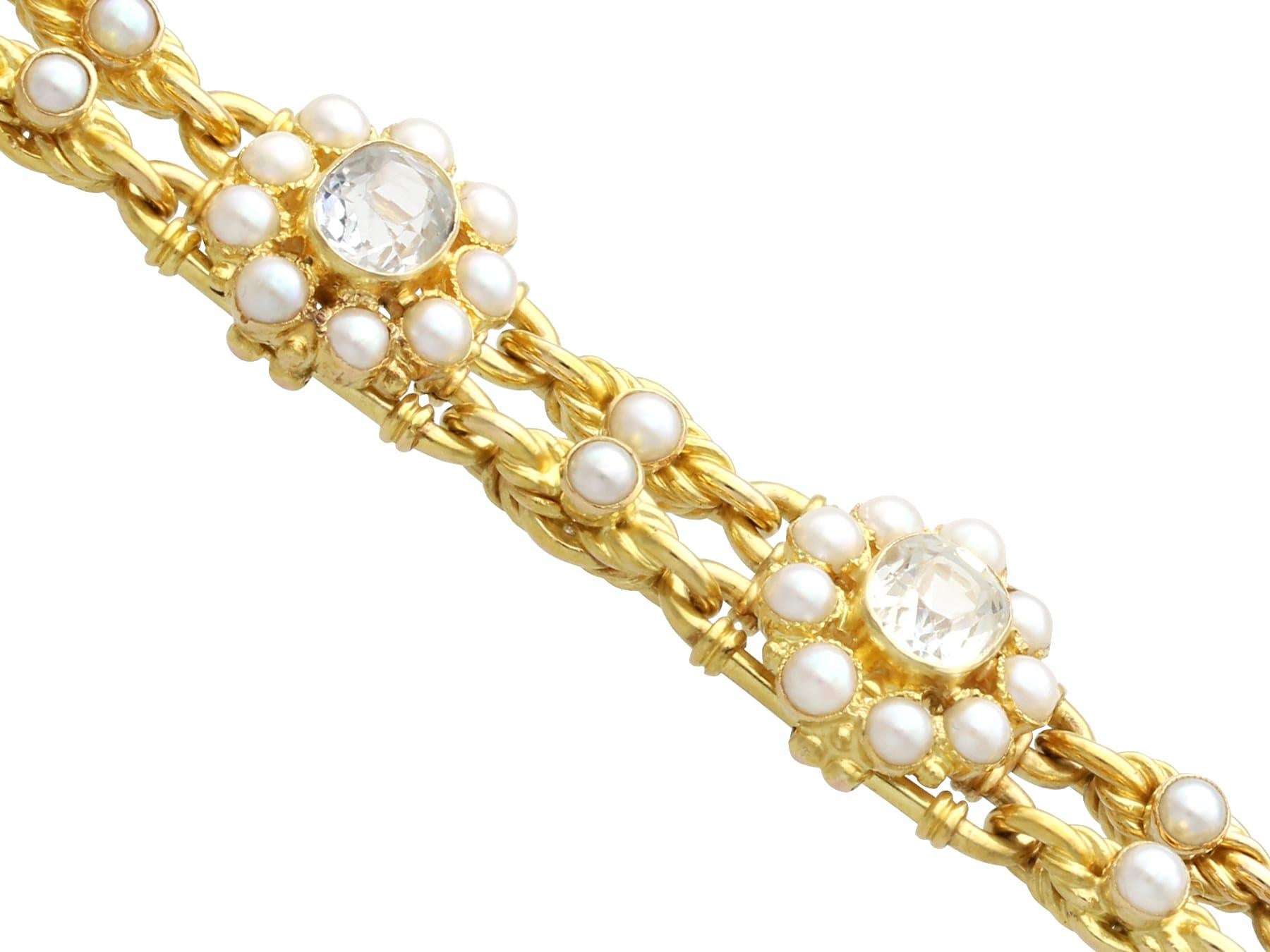 Victorian 9.50 Carat Rock Crystal and Natural Pearl 18K Yellow Gold Bracelet In Excellent Condition For Sale In Jesmond, Newcastle Upon Tyne