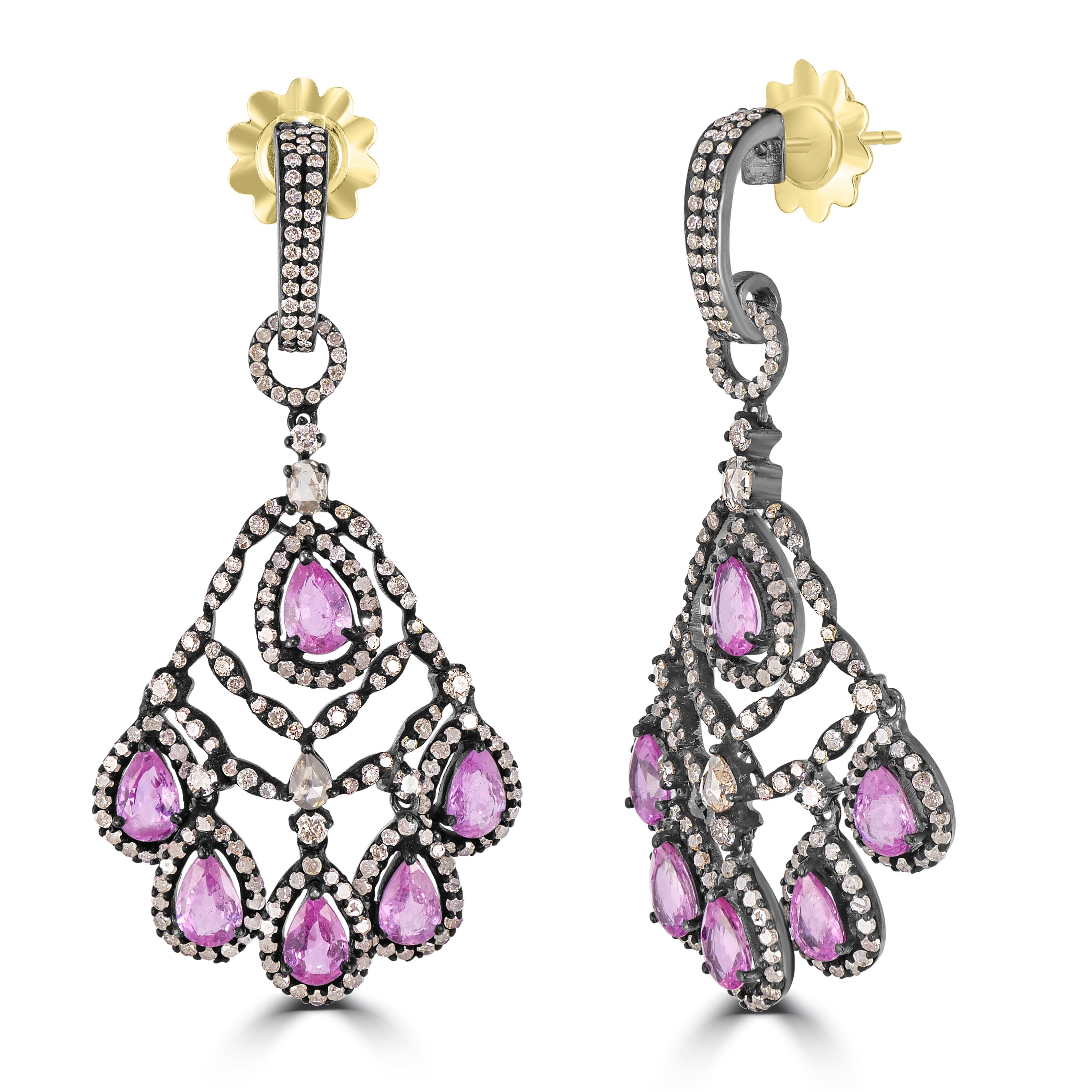 Shimmy into the spotlight with these enchanting Victorian chandelier earrings — a dance of elegance and opulence that will adorn you with timeless allure. Crafted in 18K gold and 925 sterling silver, this stunning pair is a celebration of intricacy