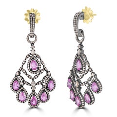 Victorian .9.52 Cttw. Pink Sapphire and Diamond Dangle Earrings