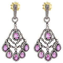 Victorian .9.52 Cttw. Pink Sapphire and Diamond Dangle Earrings