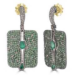 Victorian 9.55 Cttw. Tsavorite, Diamond and Emerald Stud Earrings