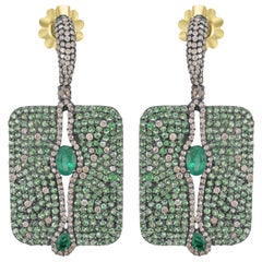 Victorian 9.55 Cttw. Tsavorite, Diamond and Emerald Stud Earrings