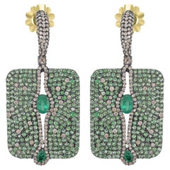 Victorian 9.55 Cttw. Tsavorite, Diamond and Emerald Stud Earrings 