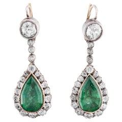 Pendants d'oreilles victoriens 9,60 carats, émeraudes et diamants taille mine
