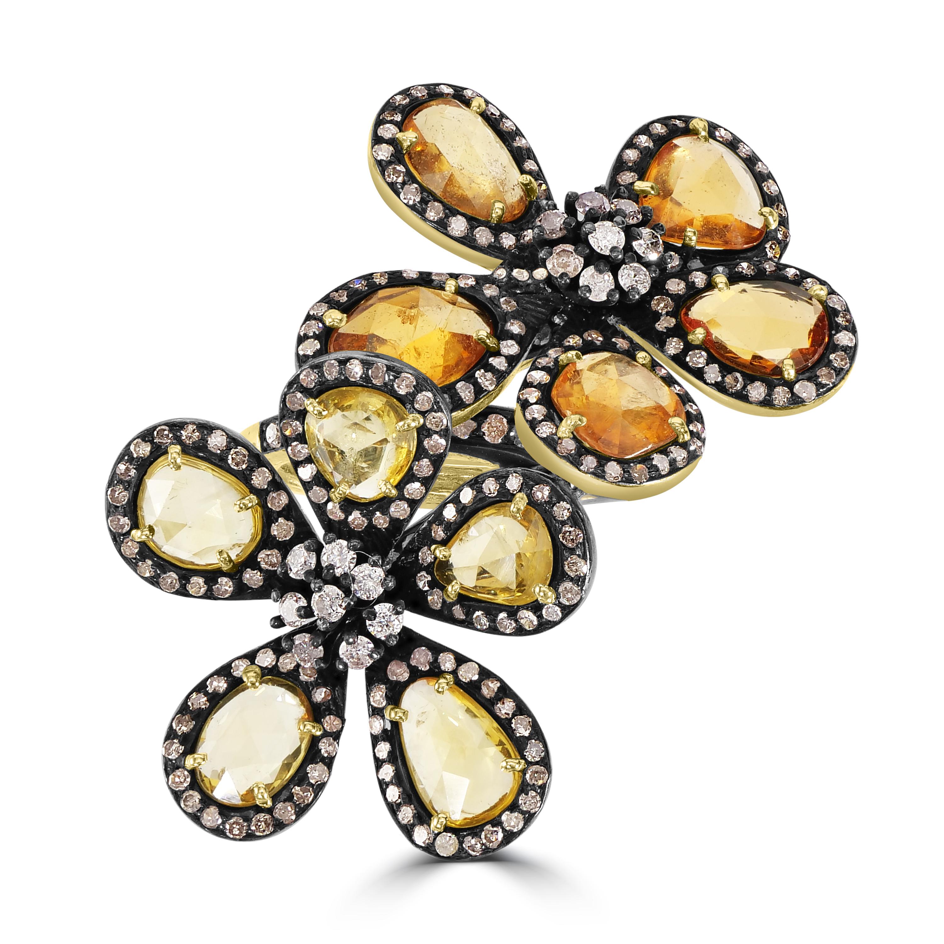 Victorian 10.00 Cttw. Natural Yellow Sapphire/Diamond Ring Size 7 In 18k/SS In New Condition For Sale In New York, NY