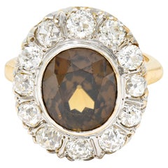 Victorian 9.78 Carat Zircon Old European Old Mine Cut Diamond 14 Karat Gold Ring