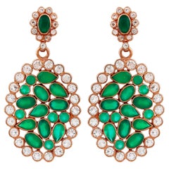 Victorian 9.8 Carat T.W Green Onyx Floral Drop Earrings in 925 Sterling Silver