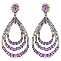 Victorian 9.83 Cttw. Pink Sapphire and Diamond Teardrop Earrings 