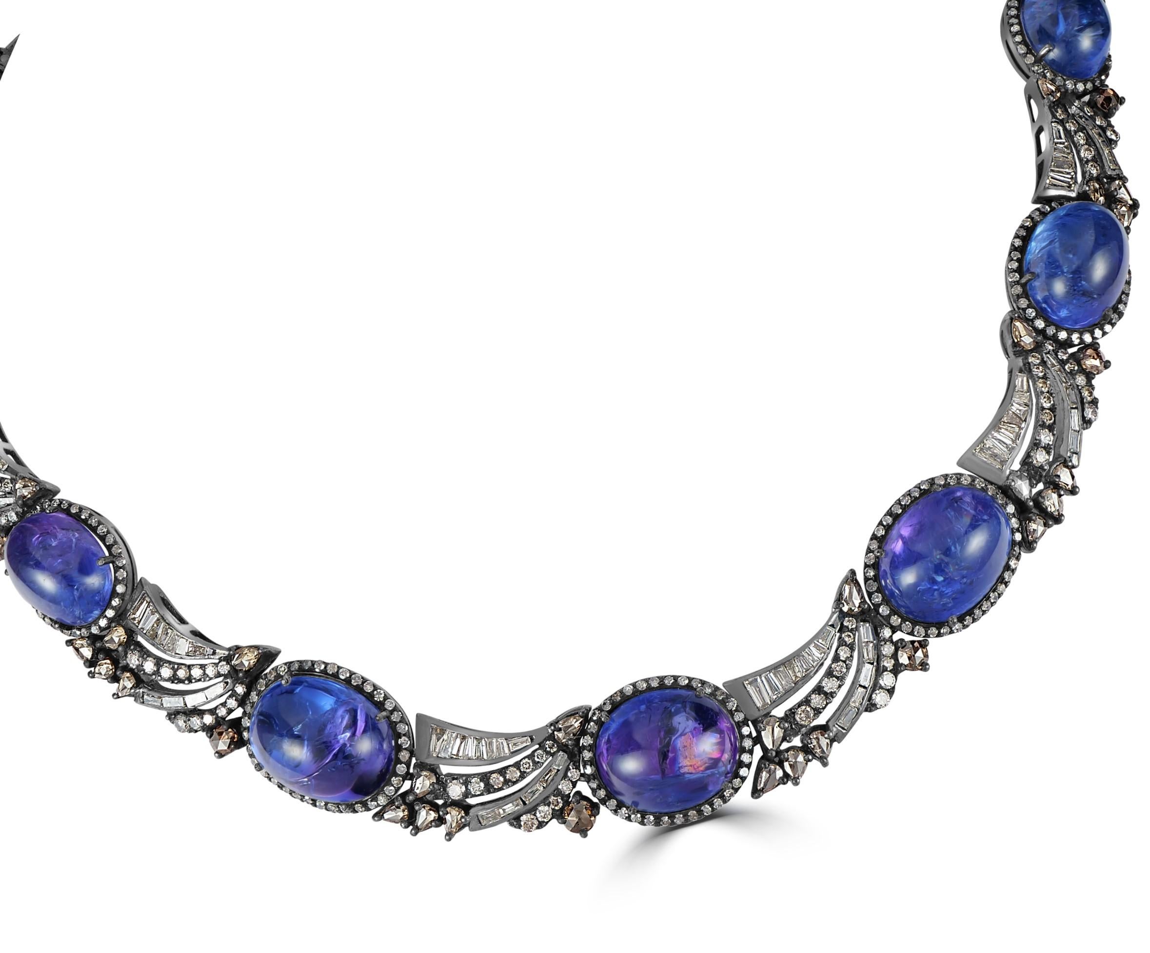 Oval Cut Victorian 98.75 Cttw. Tanzanite and Diamond Choker Necklace  For Sale