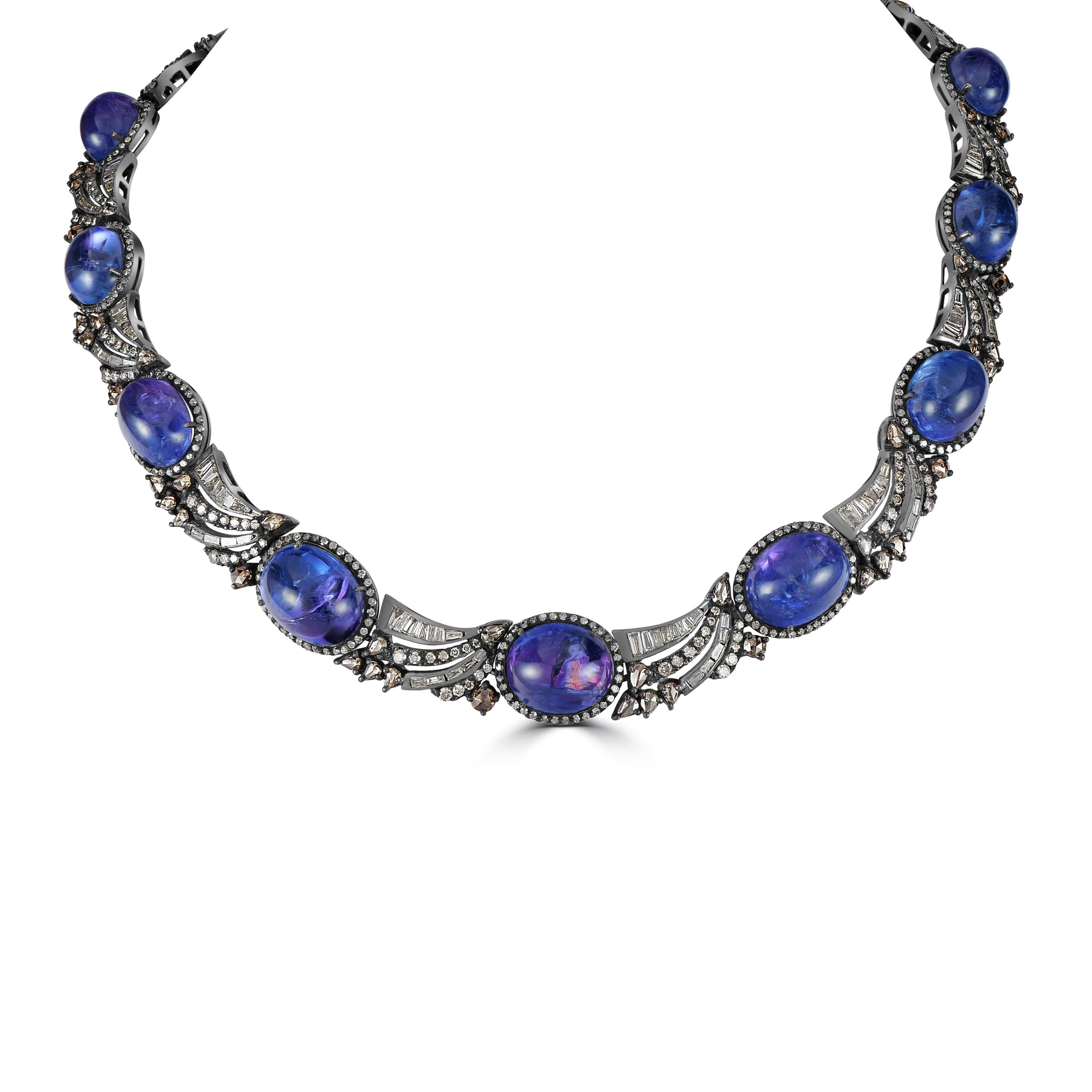 Victorian 98.75 Cttw. Tanzanite and Diamond Choker Necklace  In New Condition For Sale In New York, NY