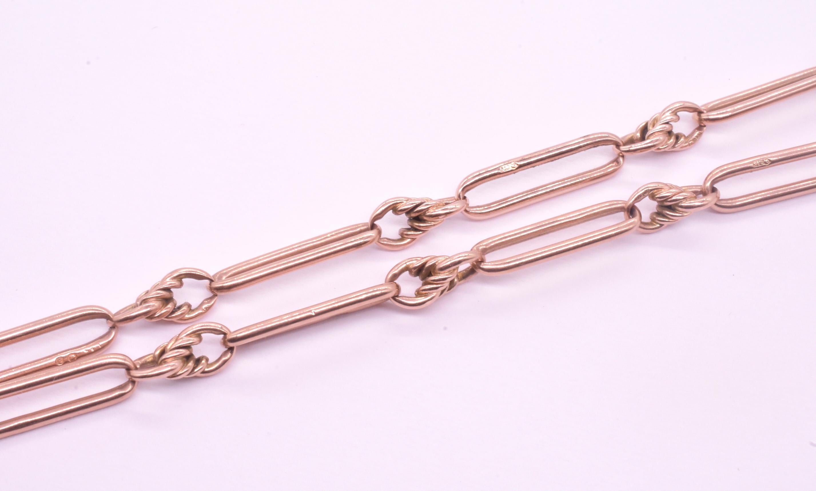 Victorian 9ct Fetter Link and Love Knot Albert Chain, 16.5 inches For Sale 1