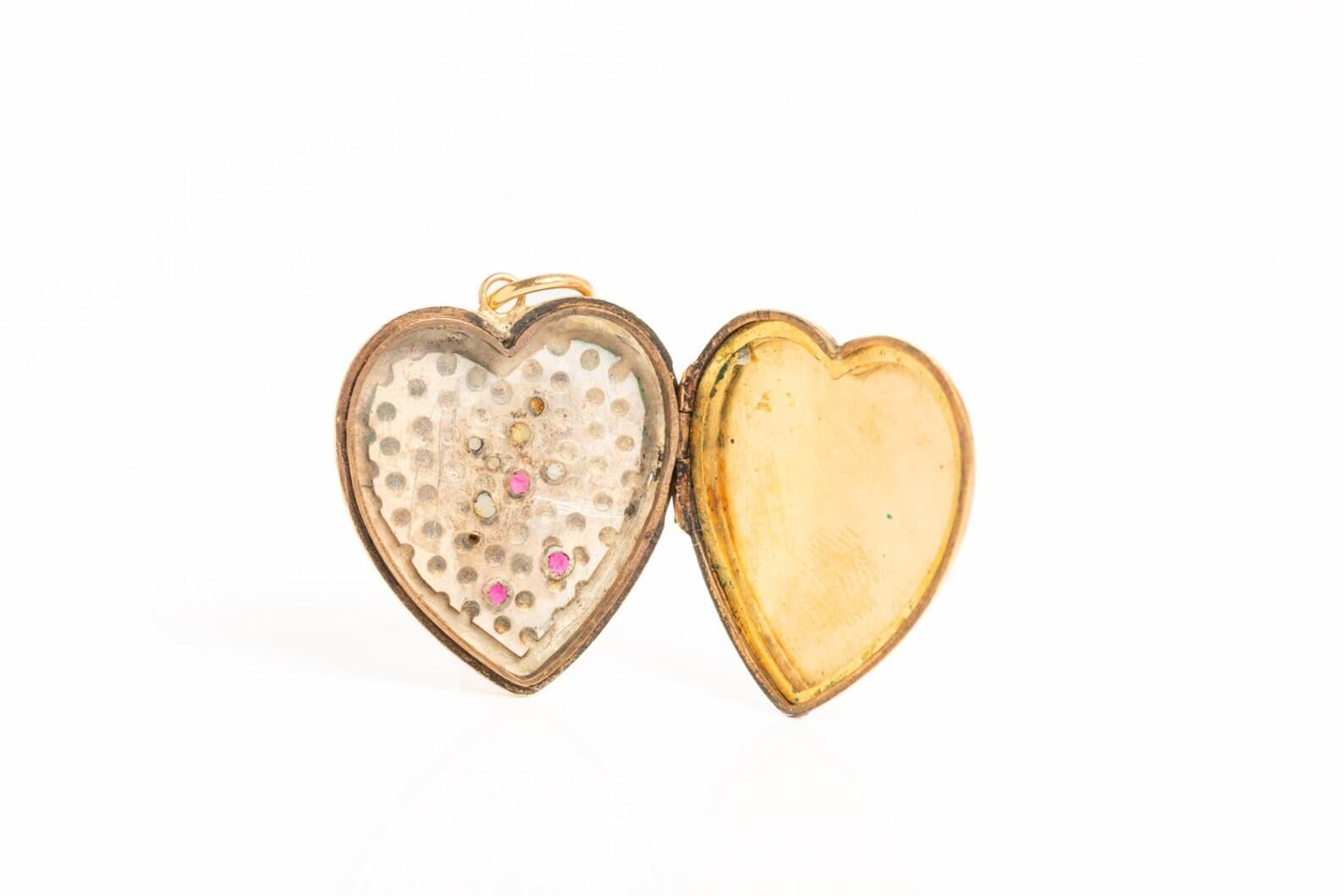 Antique Cushion Cut  Victorian 9ct Front and Back Gold Heart Locket With Pearls and Rubies