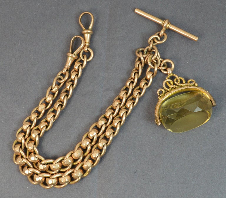 Victorian 9 Carat Gold Pocket Watch Rollerball Double Albert Chain and Fob For Sale at 1stdibs