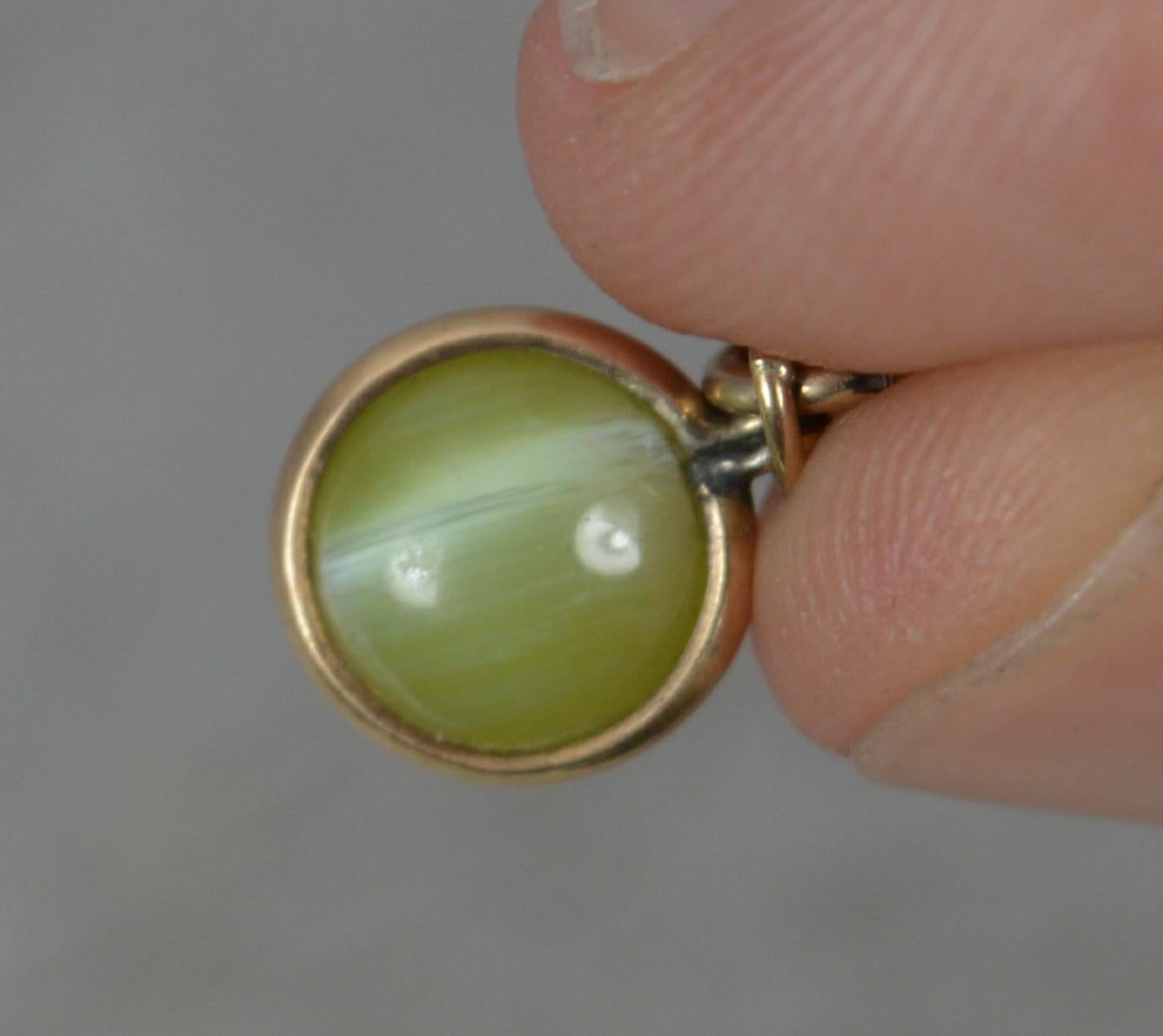 Victorian 9ct Gold and Cats Eye Chrysoberyl Charm Pendant 1