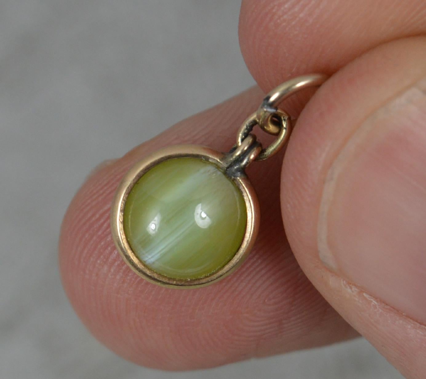 Victorian 9ct Gold and Cats Eye Chrysoberyl Charm Pendant 2
