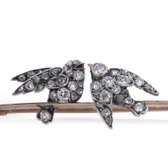 Victorian 9ct Gold and Silver Bird Brooch with Diamonds and Pearls