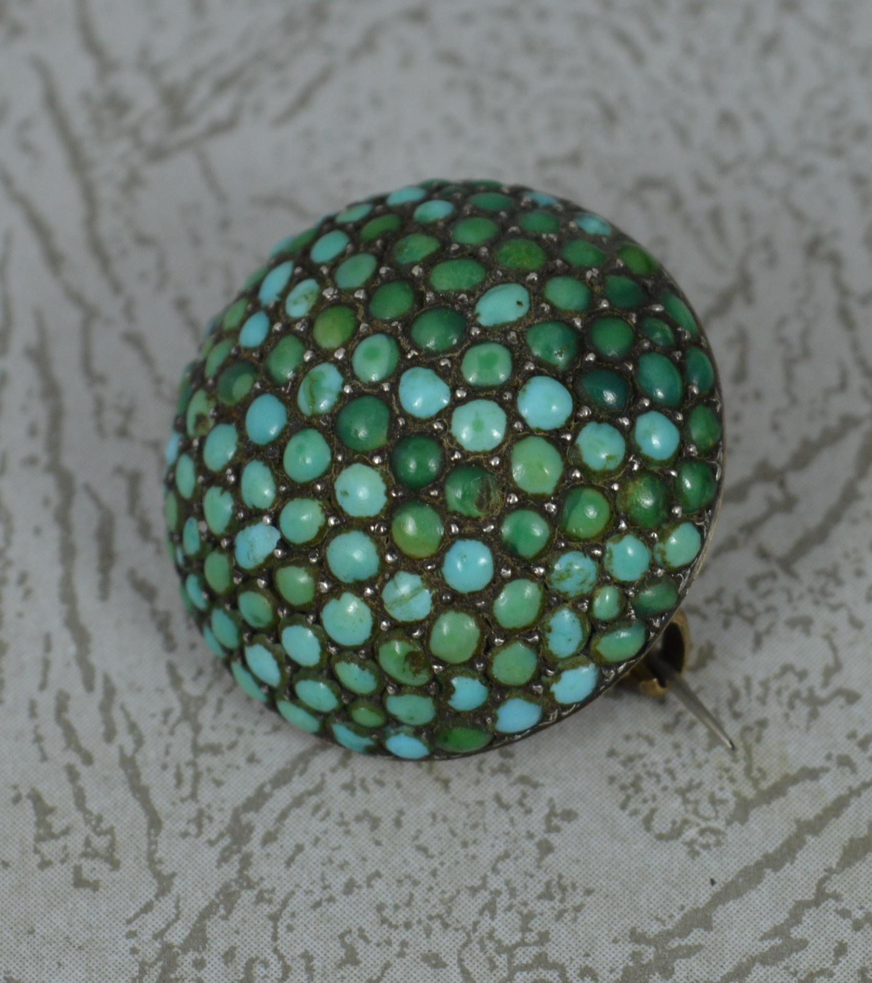 Edwardian Victorian 9ct Gold and Turquoise Bombe Style Cluster Brooch For Sale
