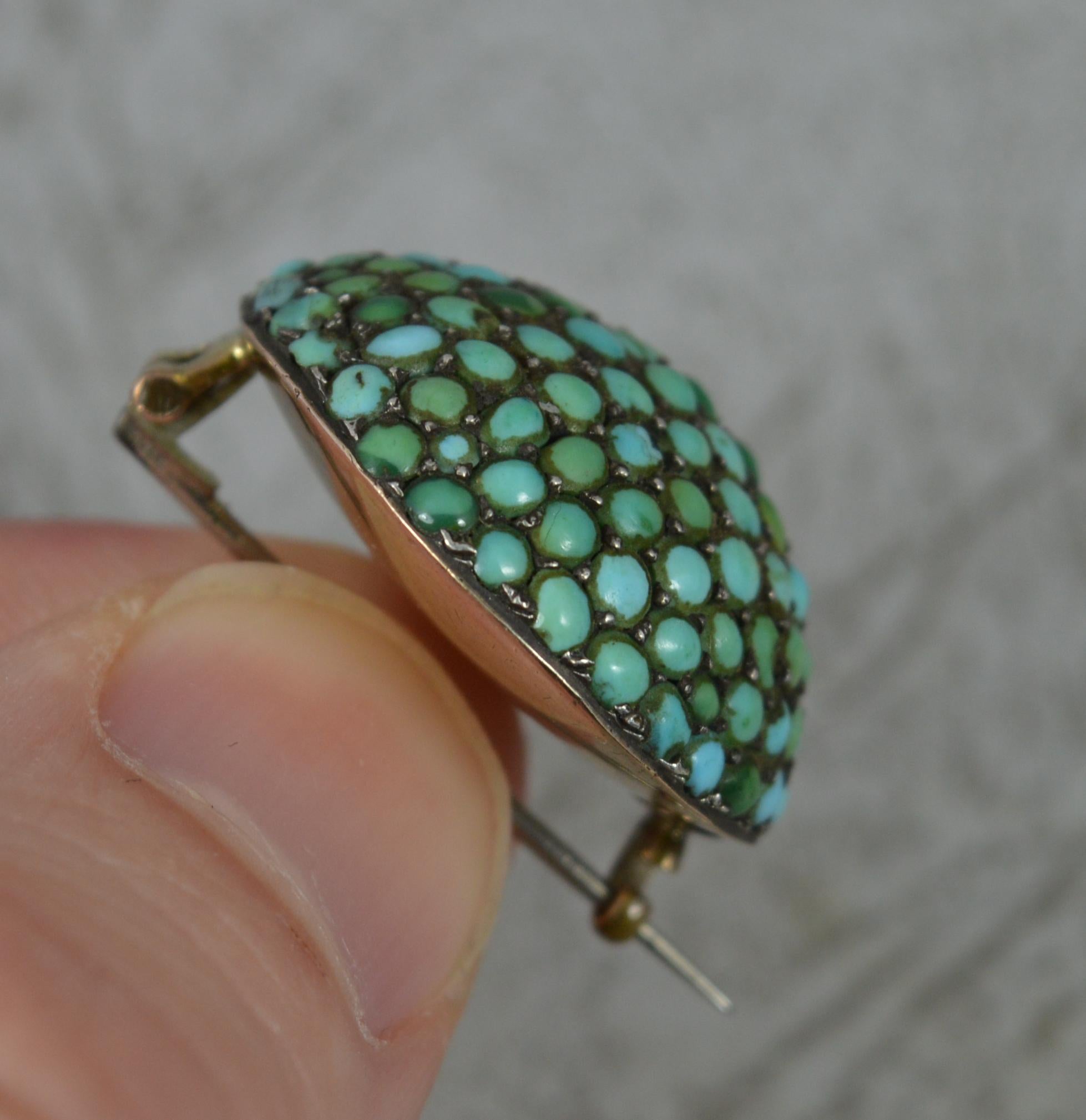 Victorian 9ct Gold and Turquoise Bombe Style Cluster Brooch In Good Condition For Sale In St Helens, GB