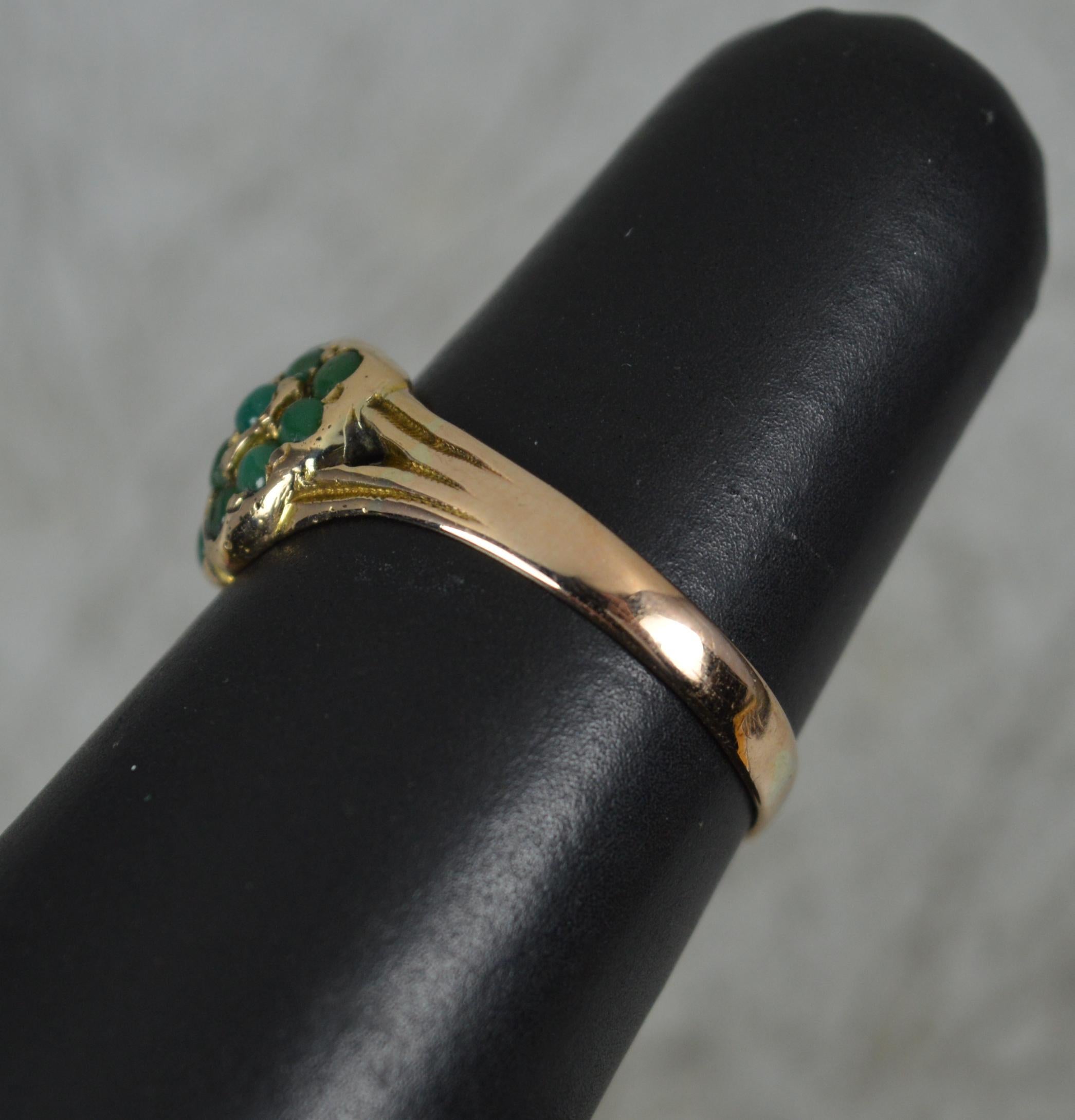 Victorian 9 Carat Gold and Turquoise Double Heart Cluster Ring For Sale 4