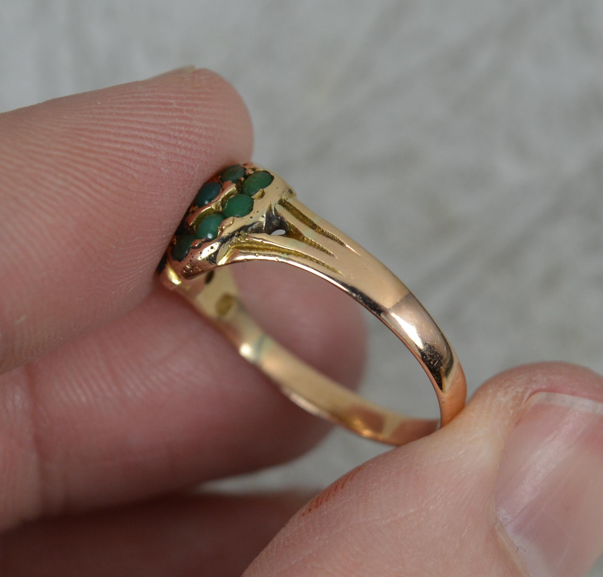 Victorian 9 Carat Gold and Turquoise Double Heart Cluster Ring For Sale 1