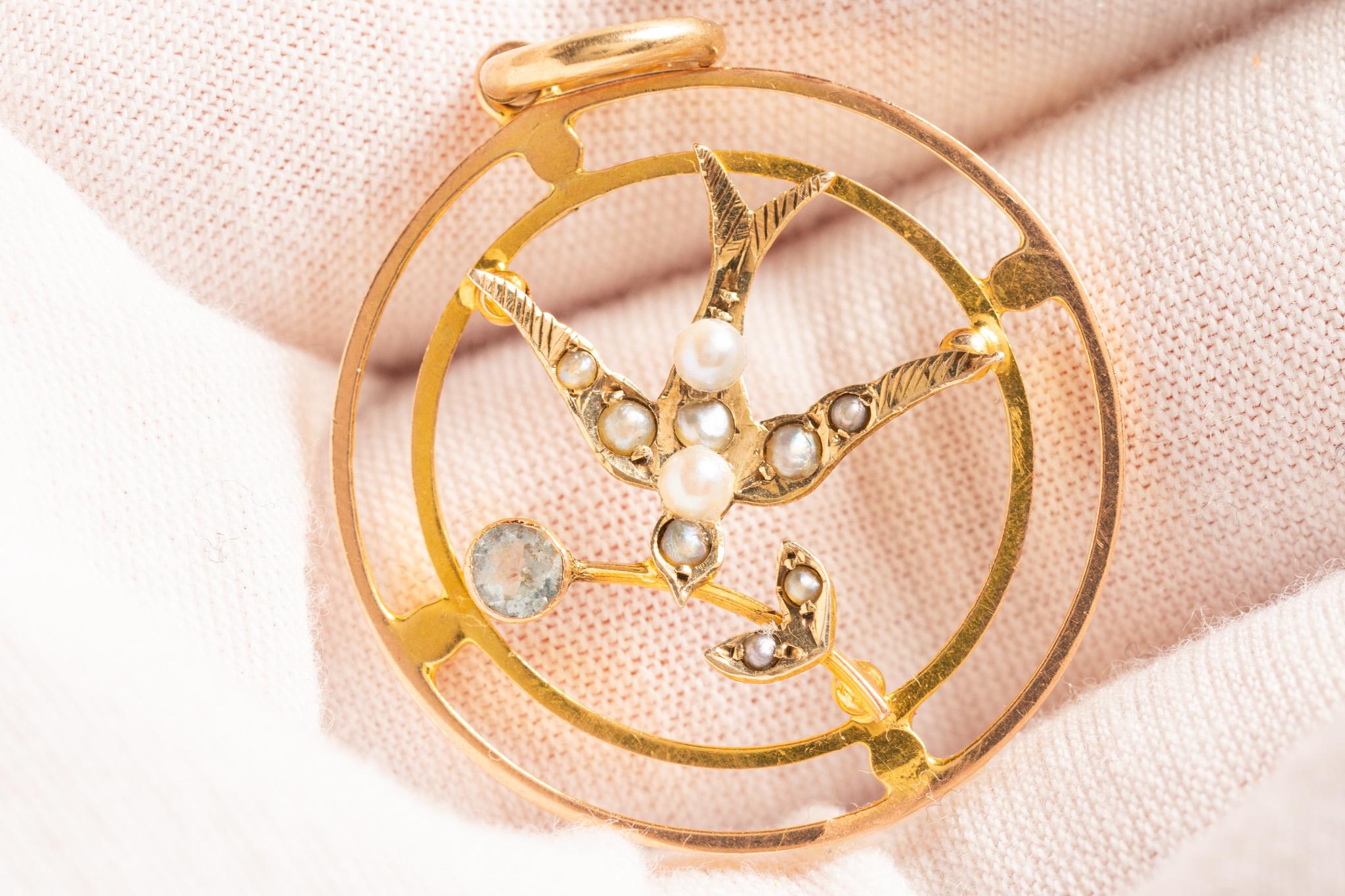 Ciondolo vittoriano in oro 9ct con acquamarina e perle di mare in vendita 5