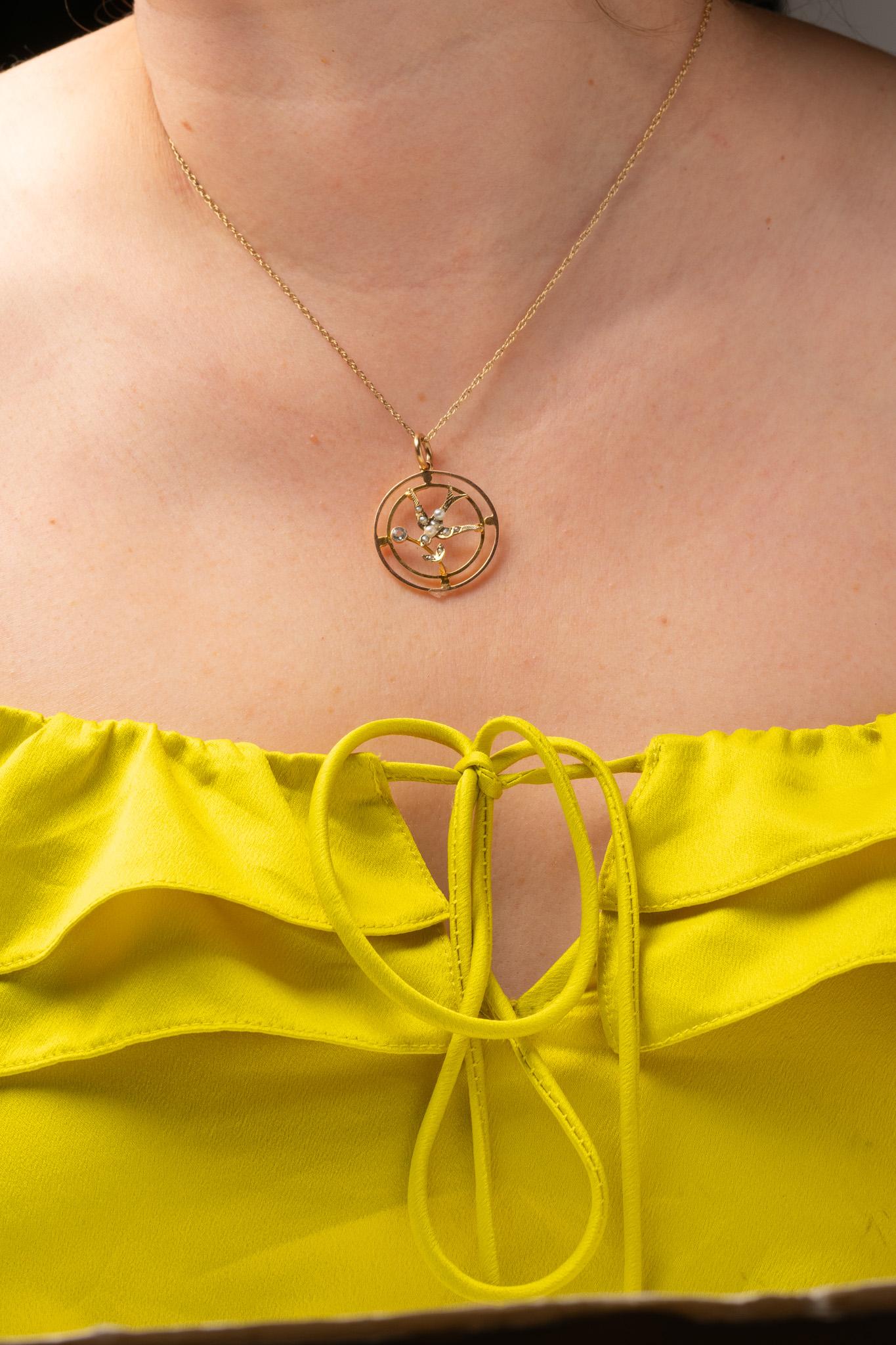 Ciondolo vittoriano in oro 9ct con acquamarina e perle di mare in vendita 6