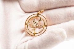 Victorian 9ct Gold Aquamarine & Seed Pearl Swallow Pendant