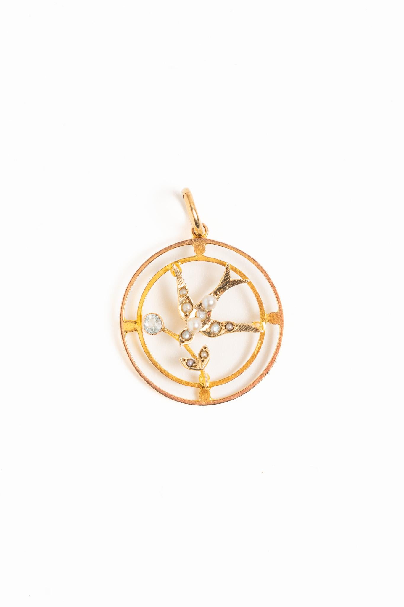 Ciondolo vittoriano in oro 9ct con acquamarina e perle di mare In condizioni buone in vendita a Portland, England