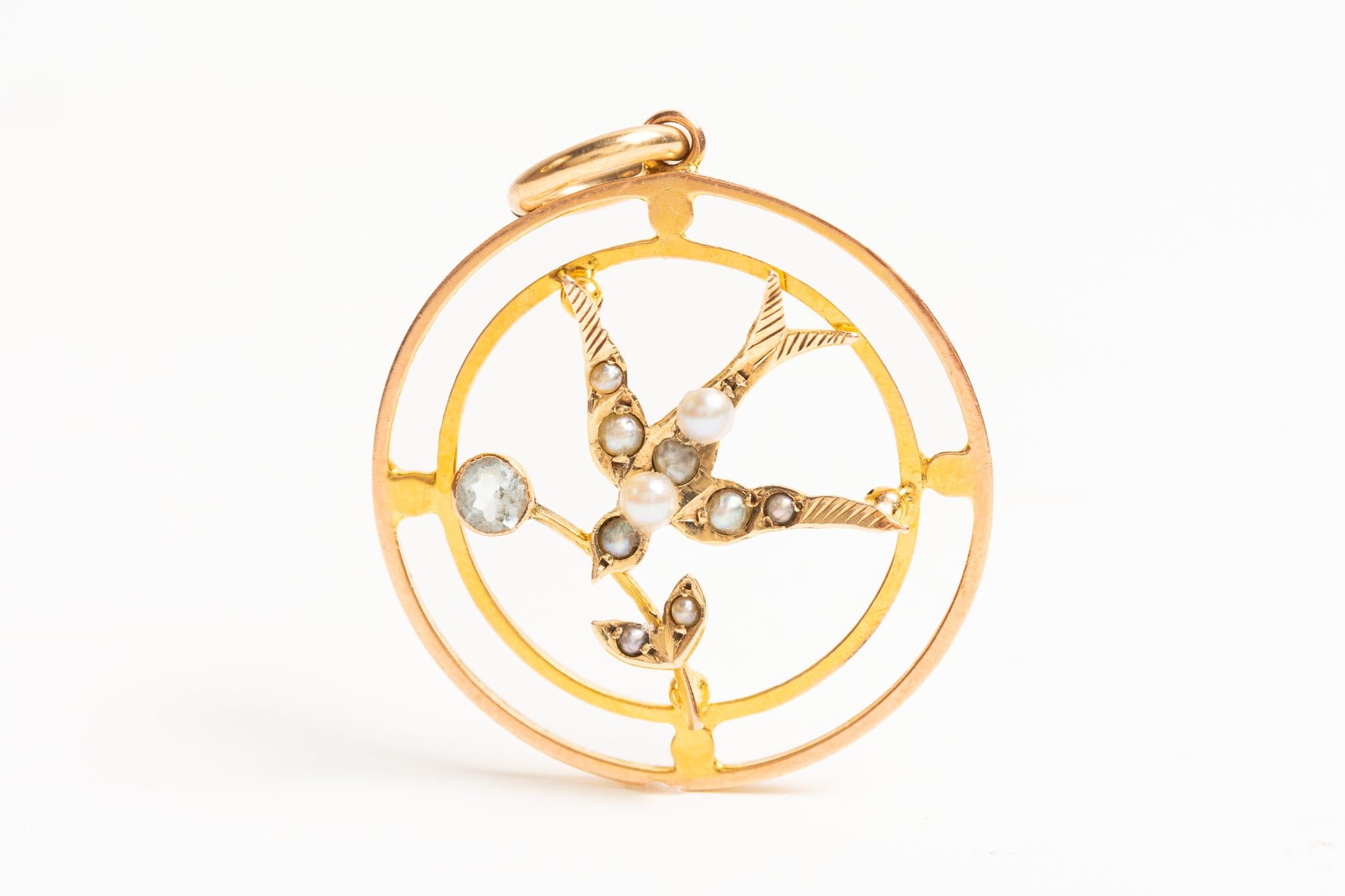 Ciondolo vittoriano in oro 9ct con acquamarina e perle di mare in vendita 2