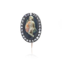 Victorian 9ct Gold Brooch with Roman Cameo and Rose Cut Diamonds