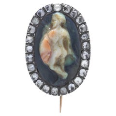 Victorian 9ct Gold Brooch with Roman Cameo and Rose Cut Diamonds
