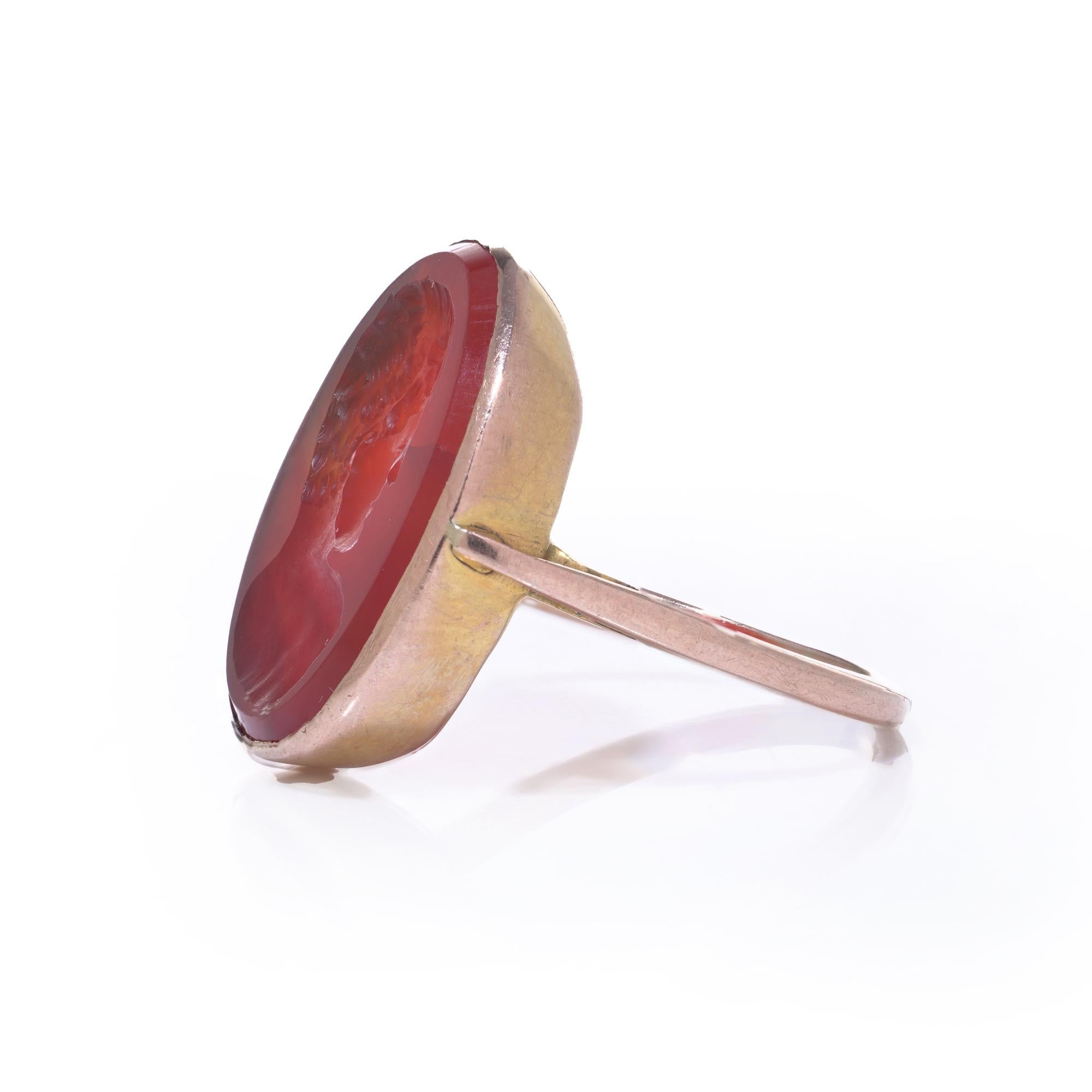 da uomo o donna Anello vittoriano in oro 9ct con cammeo di corniola in vendita