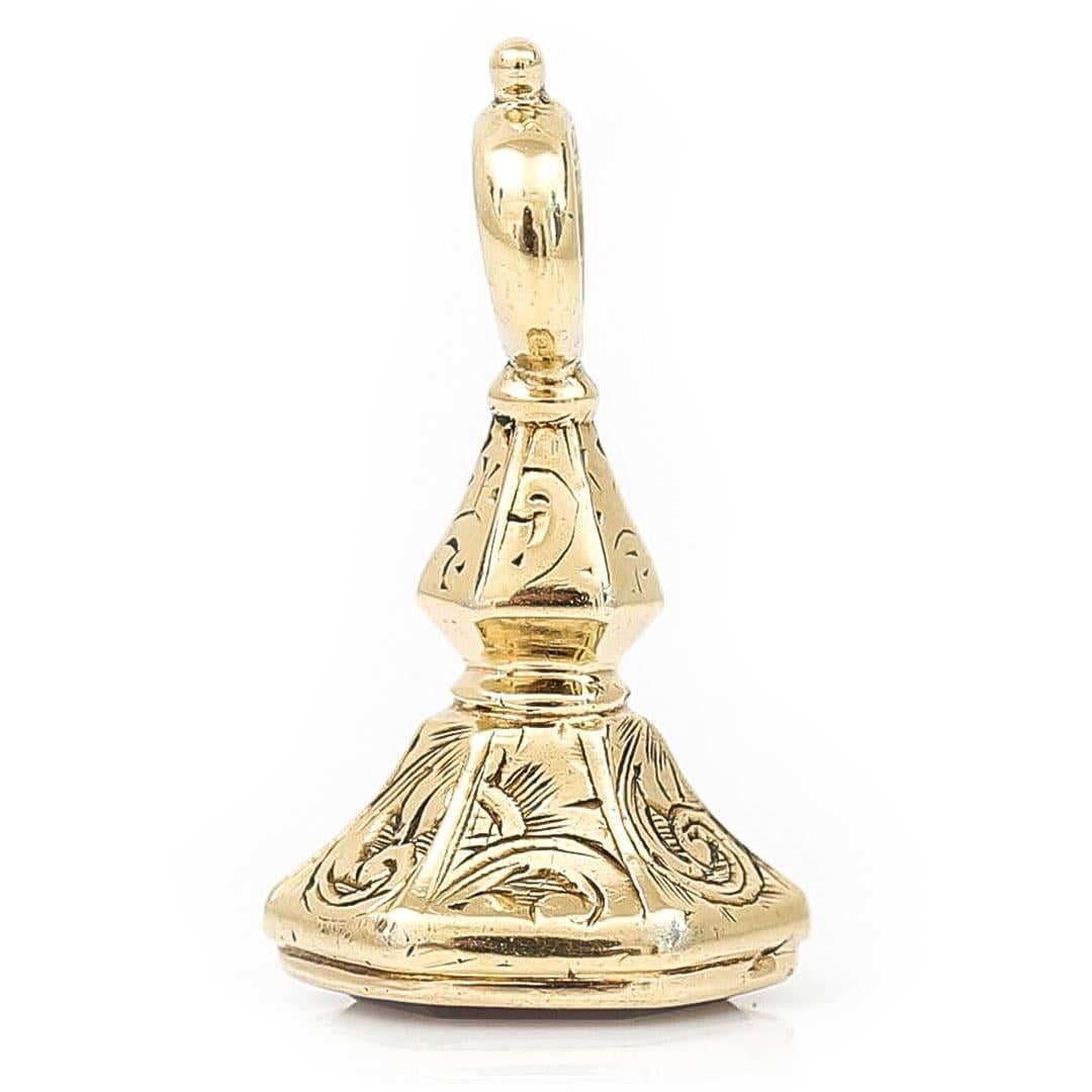 Viktorianisches 9 Karat Gold Miniatur- Amethyst-Fob-Siegel mit geschnitztem Fliegen, um 1880 für Damen oder Herren