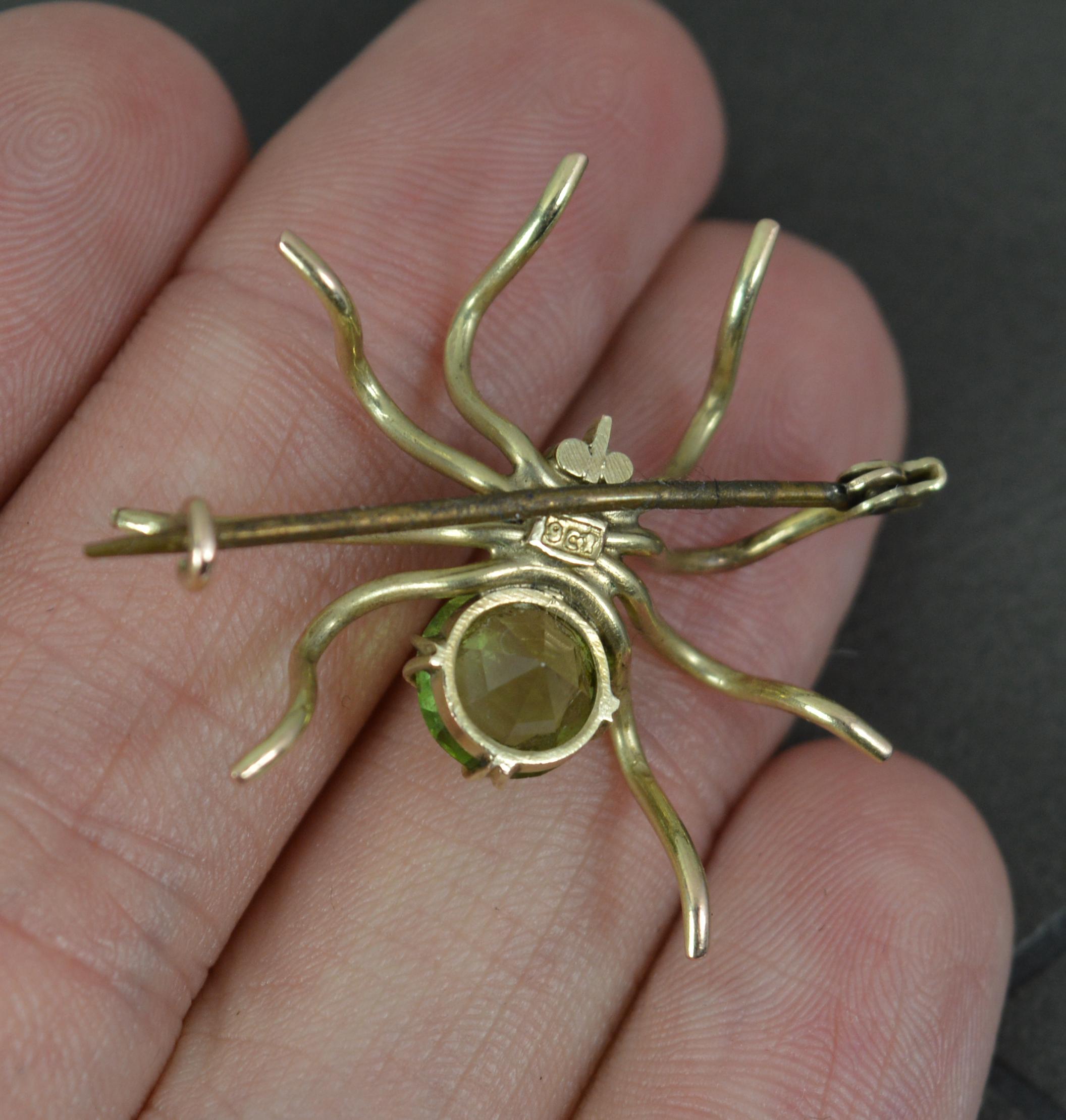 Round Cut Victorian 9ct Gold Peridot and Pearl SPIDER Brooch For Sale