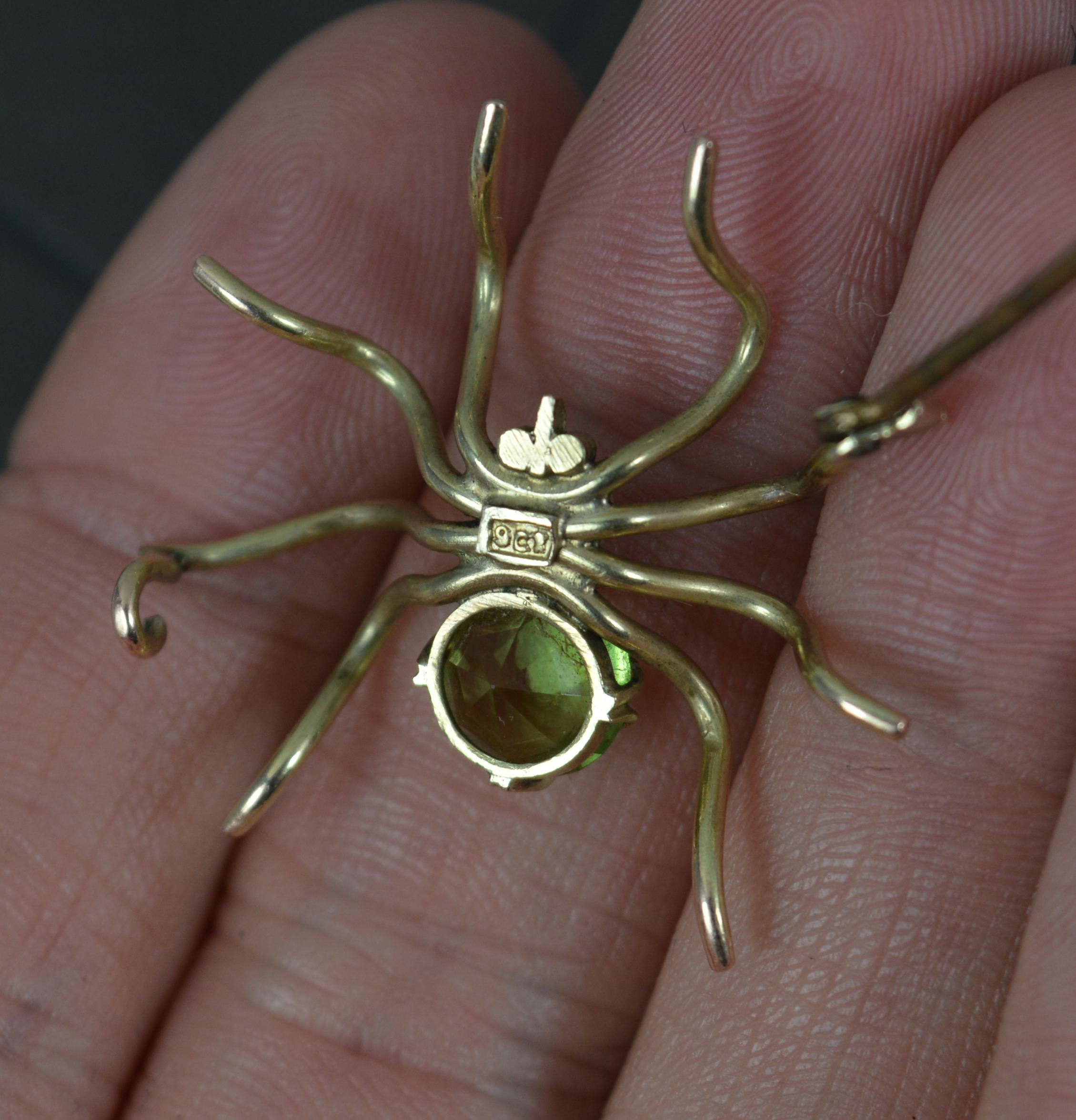 Victorian 9ct Gold Peridot and Pearl SPIDER Brooch In Excellent Condition For Sale In St Helens, GB