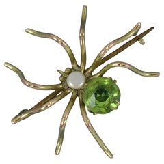 Victorian 9ct Gold Peridot and Pearl SPIDER Brooch