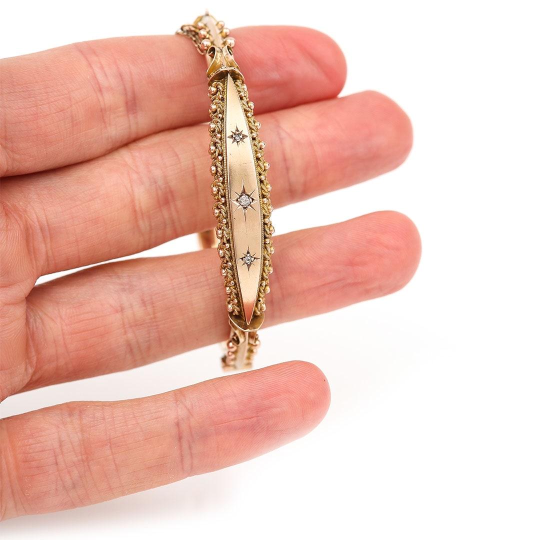 Victorian 9ct Gold Rose Cut Diamond Bracelet Bangle Circa 1890 For Sale 7