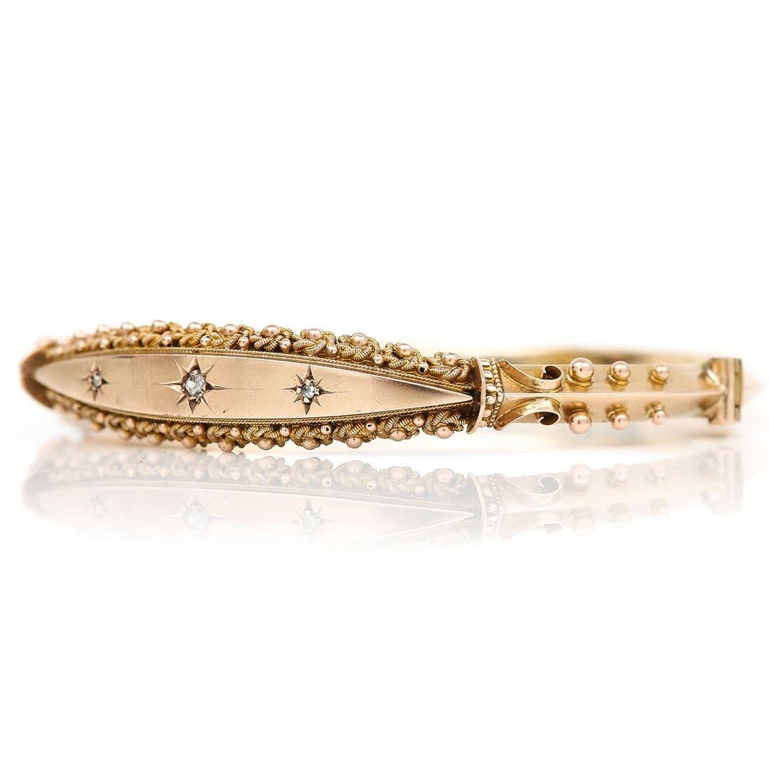 Victorian 9ct Gold Rose Cut Diamond Bracelet Bangle Circa 1890 In Good Condition In Lancashire, Oldham