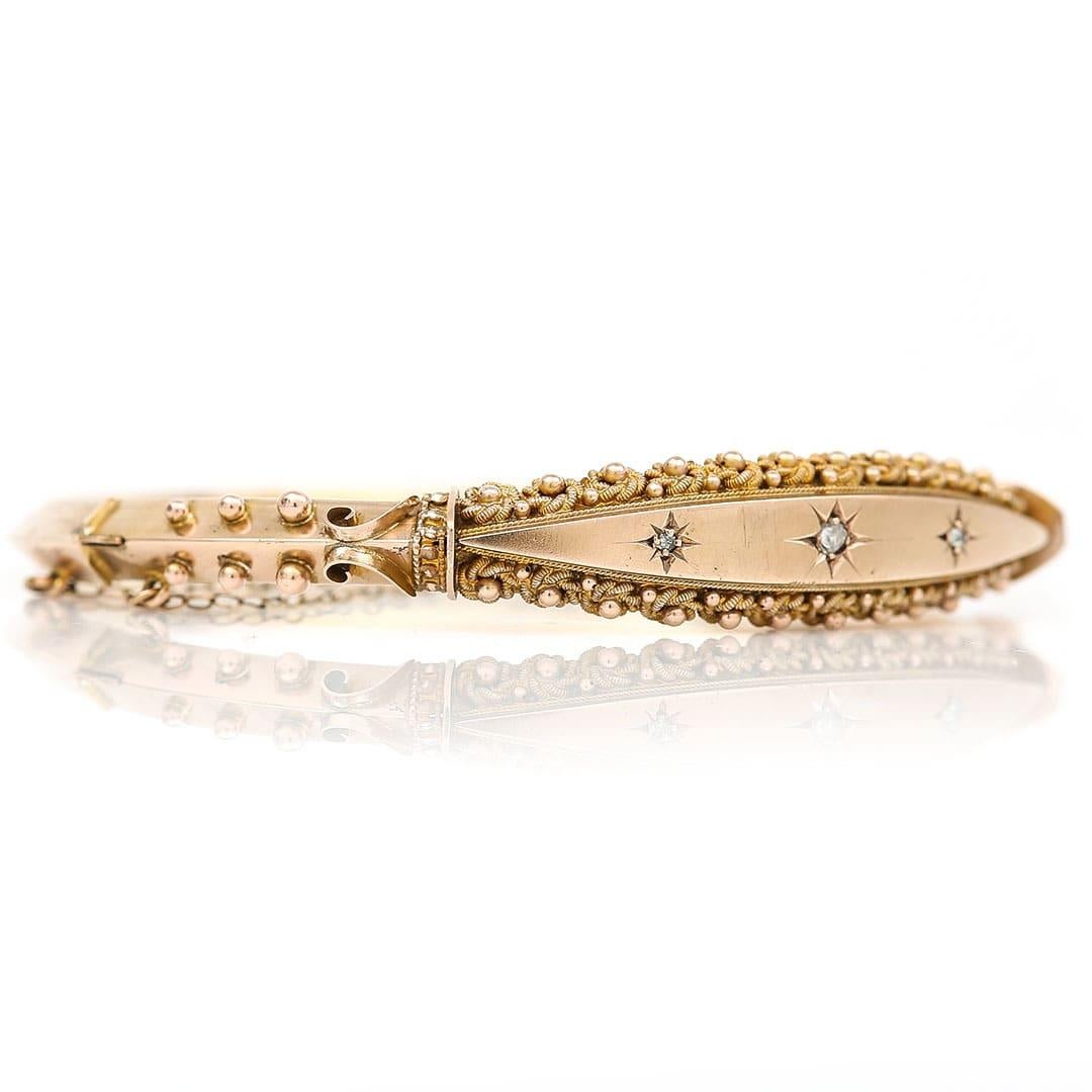 Victorian 9ct Gold Rose Cut Diamond Bracelet Bangle Circa 1890 1