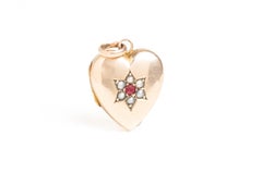 Victorian 9ct Gold Ruby And Pearl Heart Locket