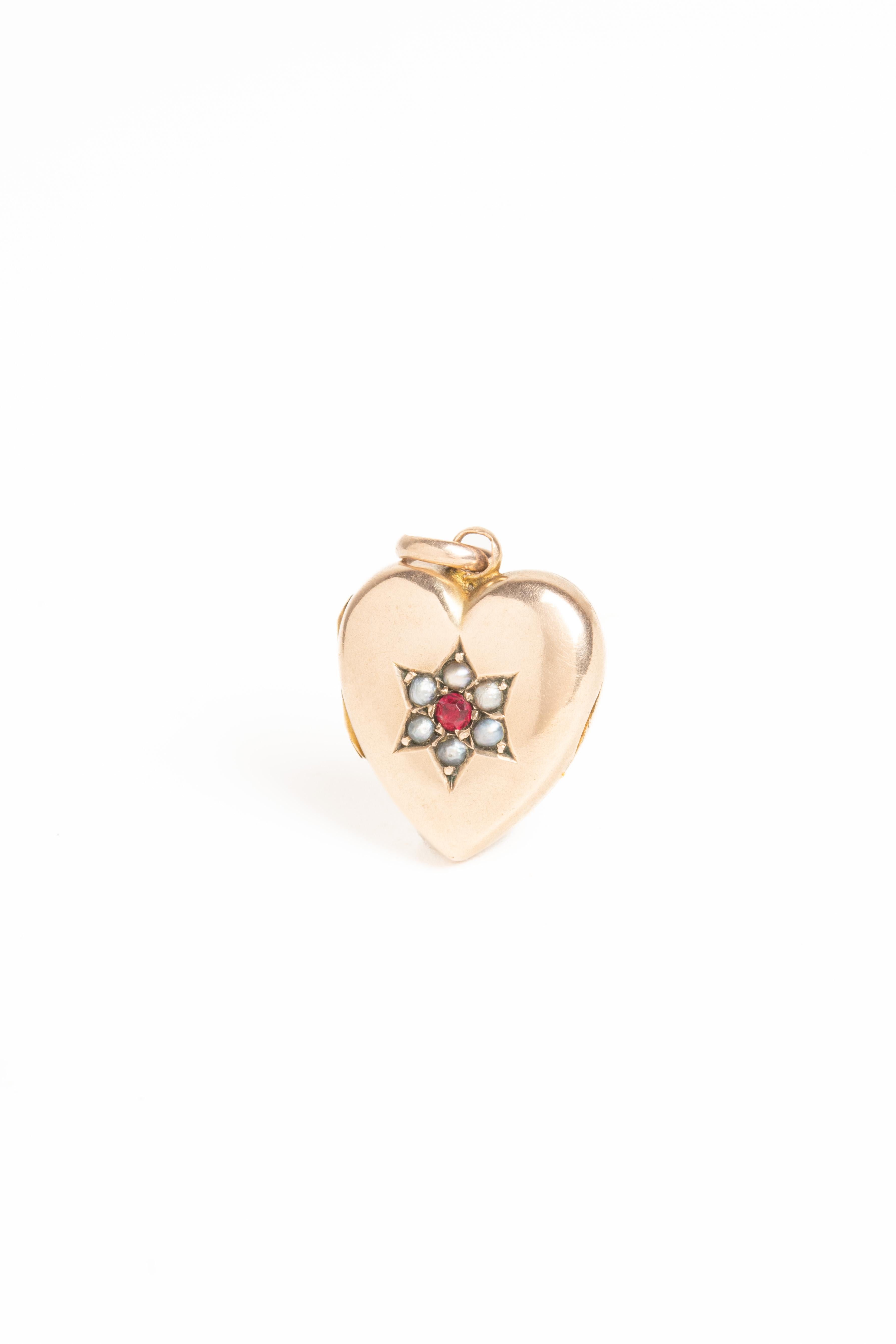 Women's Victorian 9ct Gold Ruby And Pearl Heart Locket