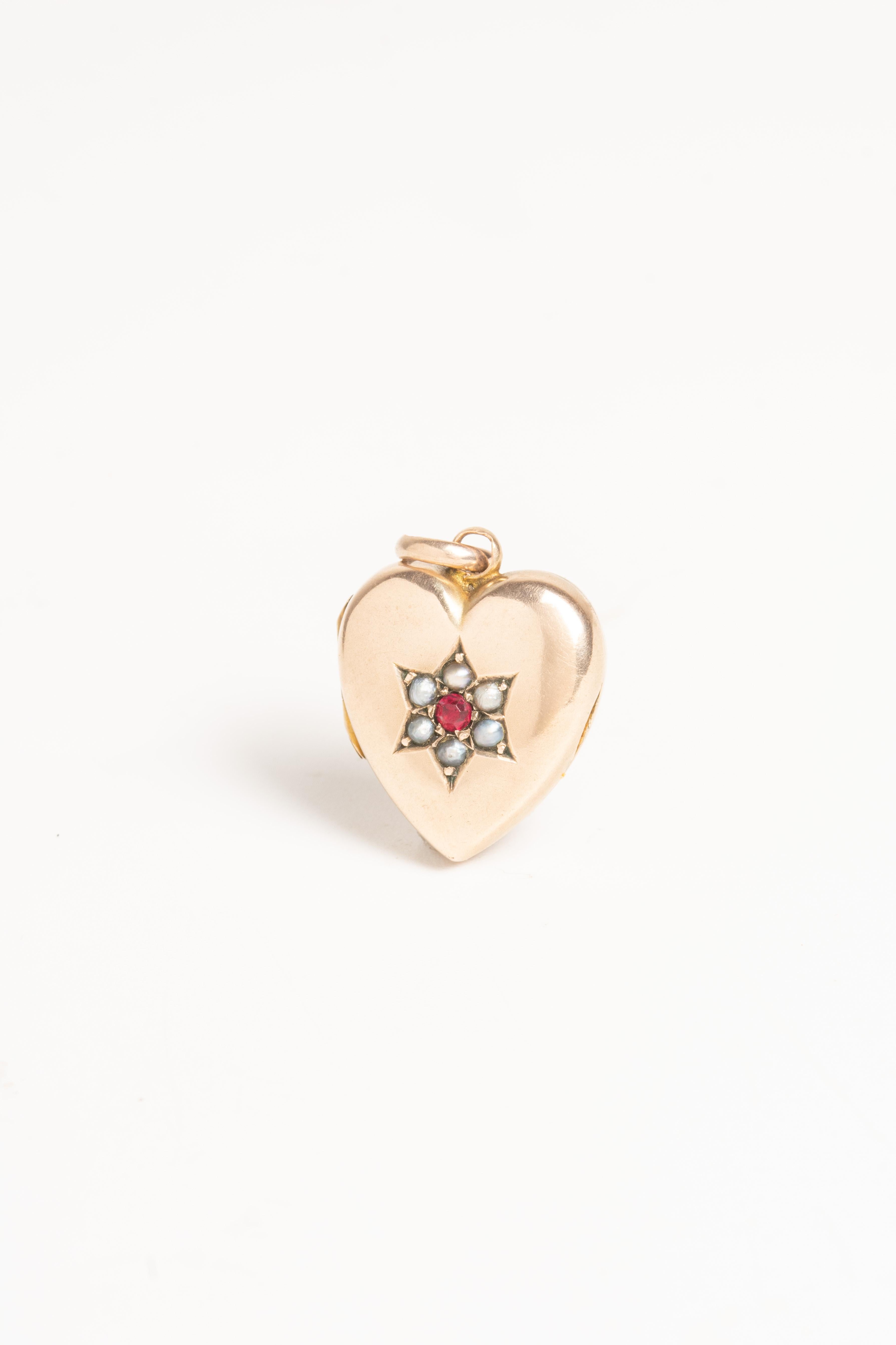Victorian 9ct Gold Ruby And Pearl Heart Locket 2
