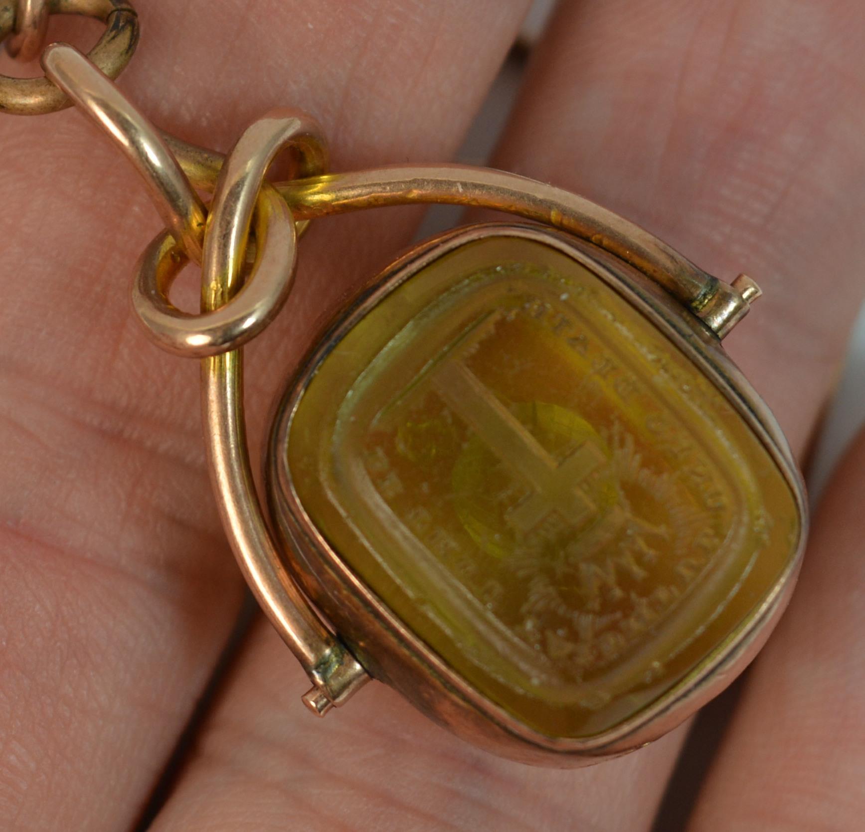Victorian 9 Carat Gold Swivel Fob with Tbar, Religious Intaglio 7