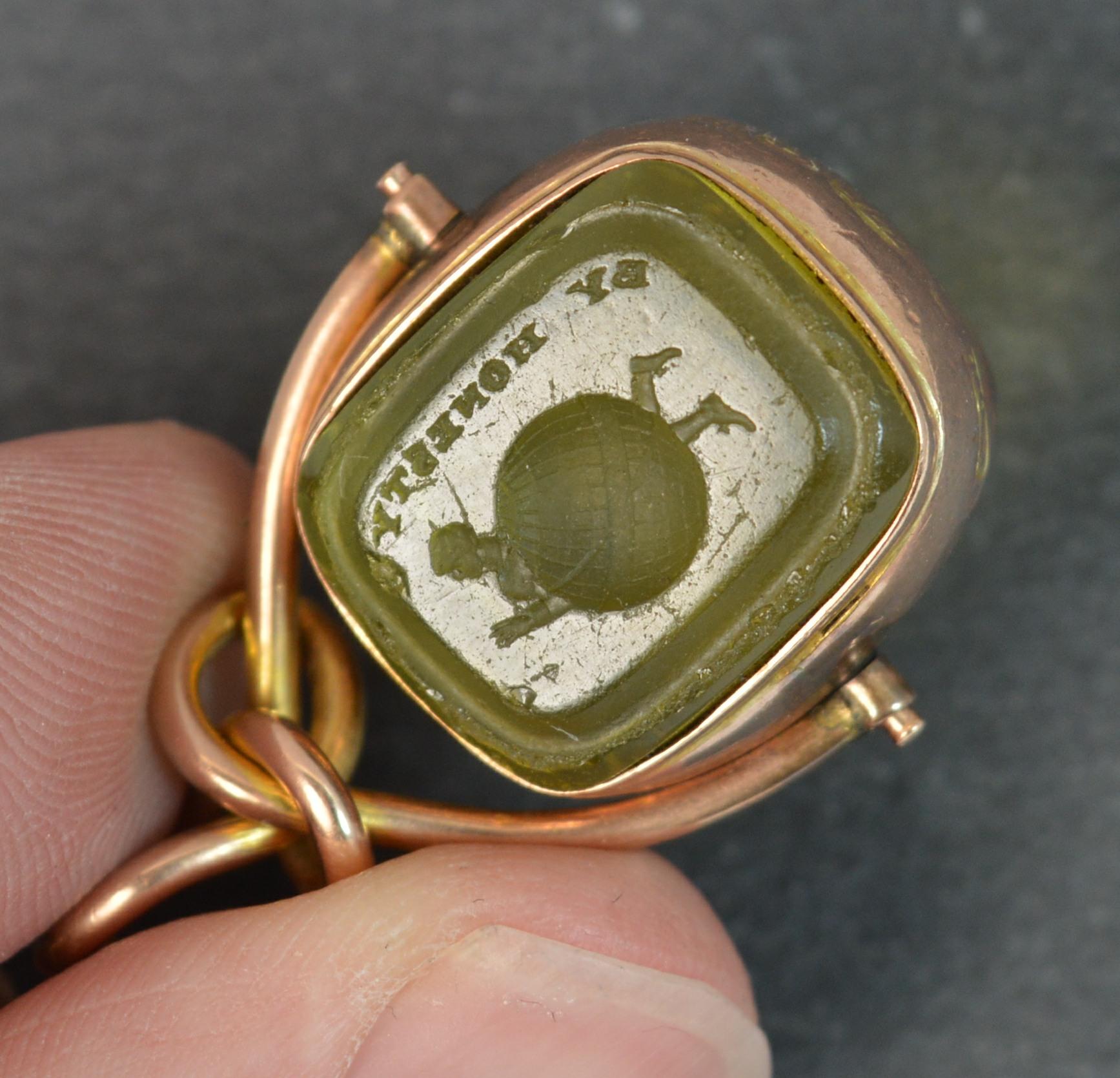 Victorian 9 Carat Gold Swivel Fob with Tbar, Religious Intaglio 8