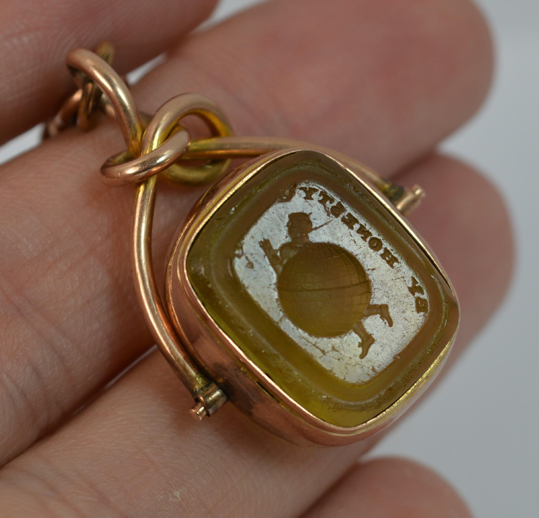 Victorian 9 Carat Gold Swivel Fob with Tbar, Religious Intaglio 1