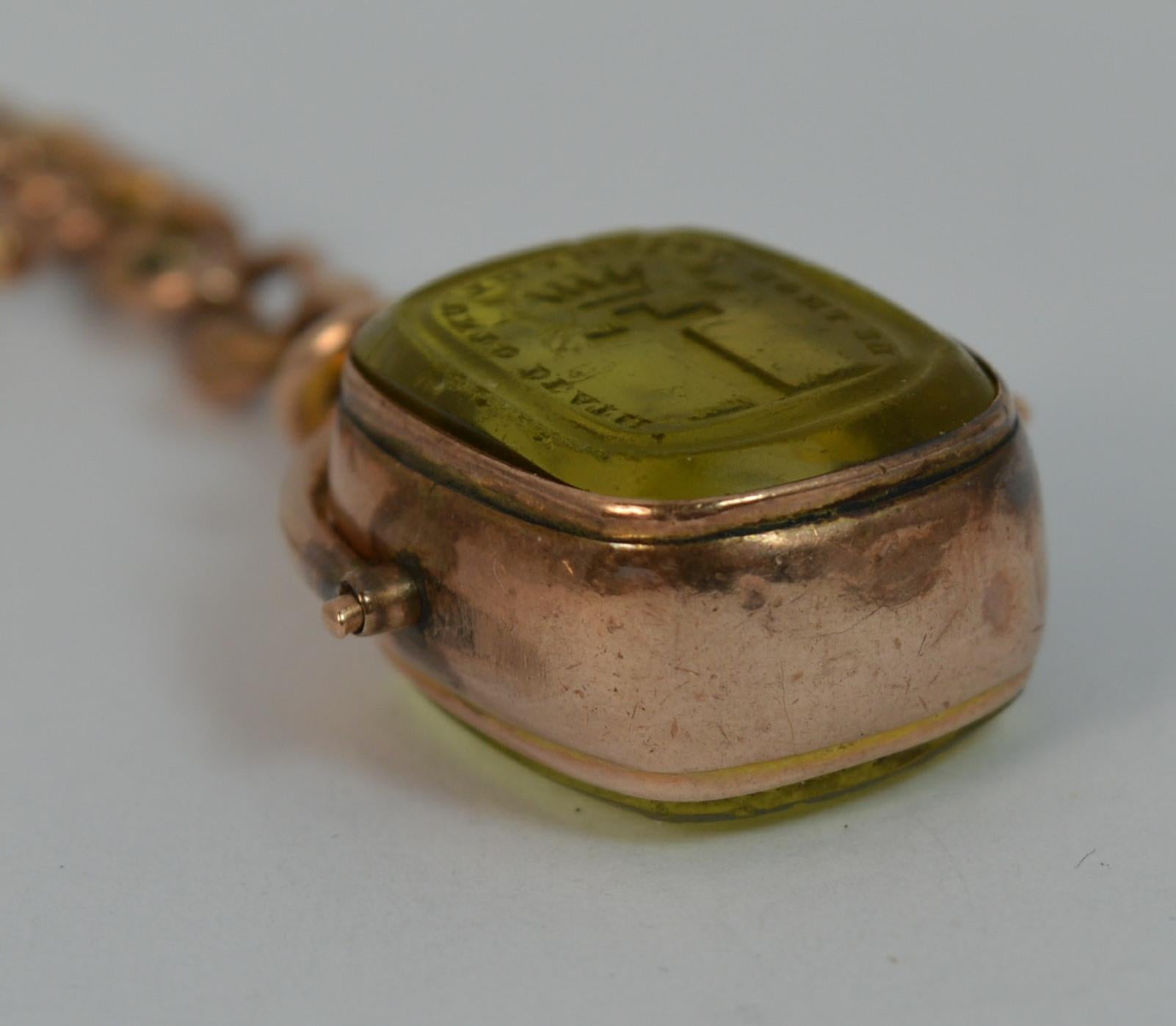 Victorian 9 Carat Gold Swivel Fob with Tbar, Religious Intaglio 2