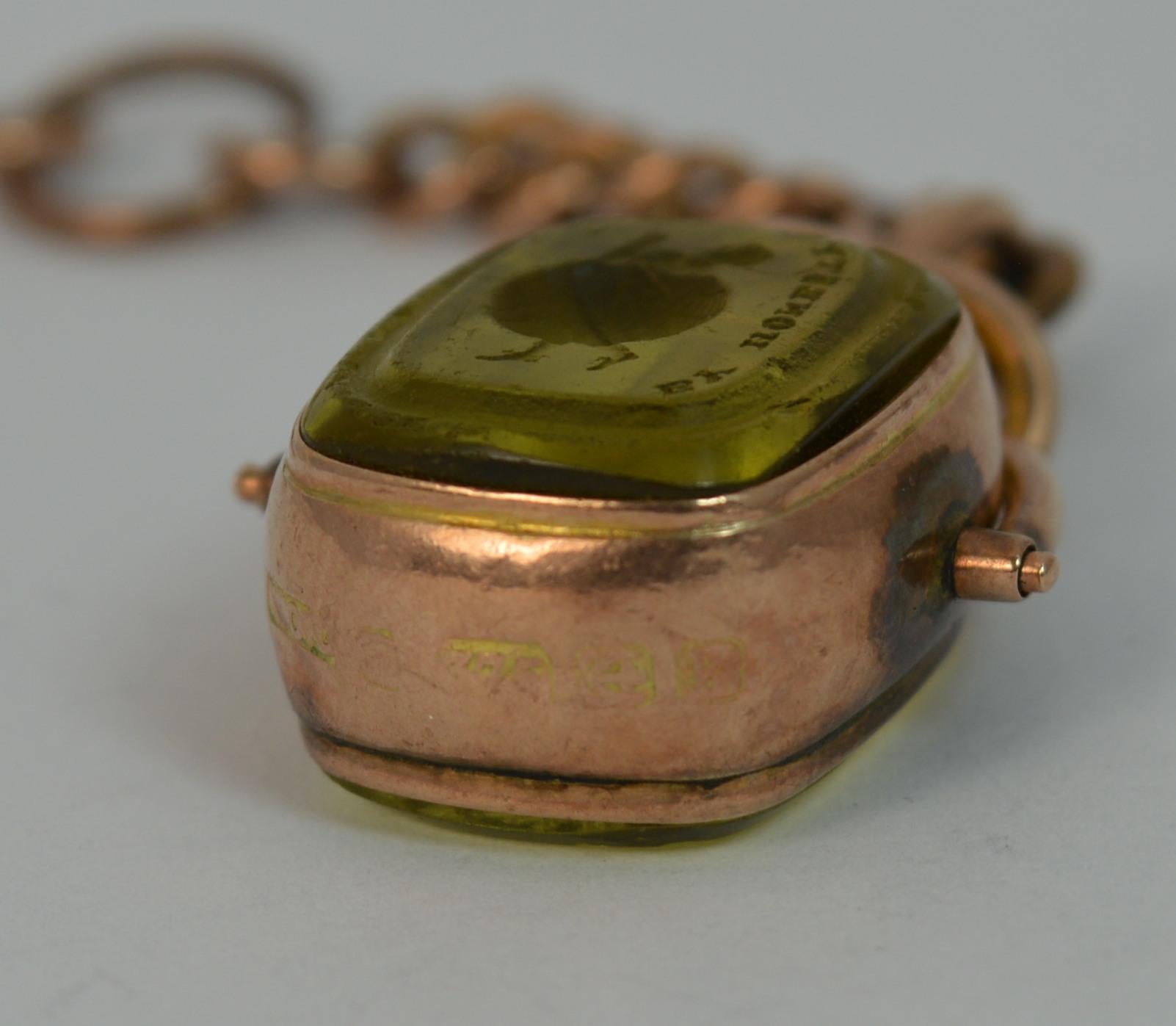 Victorian 9 Carat Gold Swivel Fob with Tbar, Religious Intaglio 3