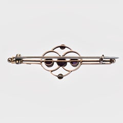 Victorian 9ct Rose Gold Amethyst and Natural Seed Pearl Bar Brooch